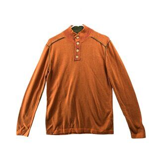 Sundance Henley Sweater Mens M Burnt Orange Cotton Highland Stitch Persimmon